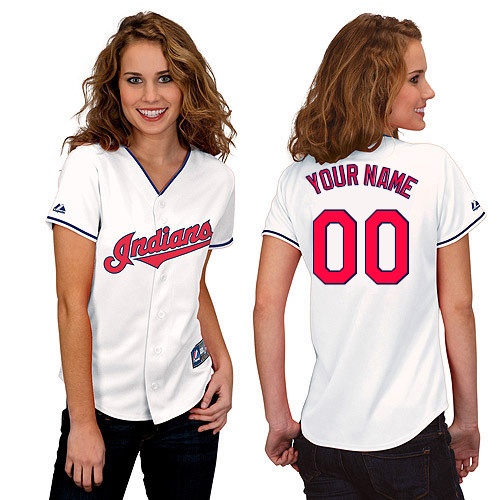 Customized Cleveland Indians Baseball Jersey-Women's Authentic Home White Cool Base MLB Jersey
